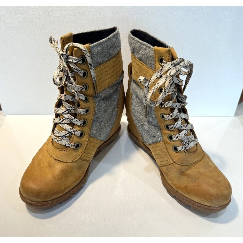 Sorel Boots Womens 6 Lexie Hidden Wedge Lace Up Ankle Boot Brown Leather Sz 7.5